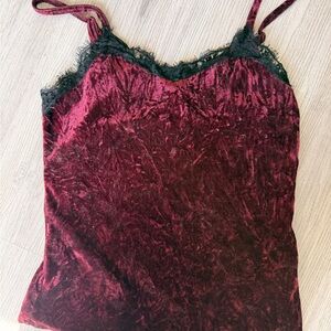 rue21 Burgundy Velvet Lace Trim Cami